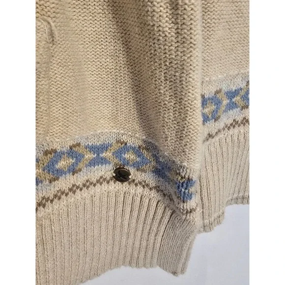 Eddie Bauer Women's Medium Fair Isle Knit Hoodie Sweater Beige Blue Size M - Picture 4 of 6
